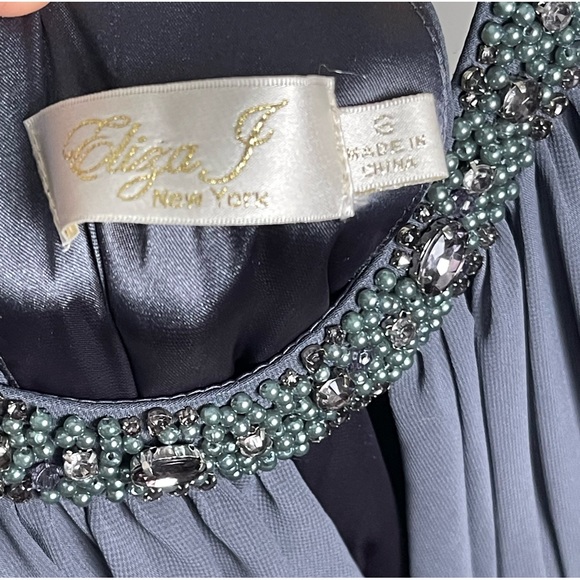 Eliza J Beaded Halter Tiered Chiffon Gray Gown Size 6 - Picture 13 of 15